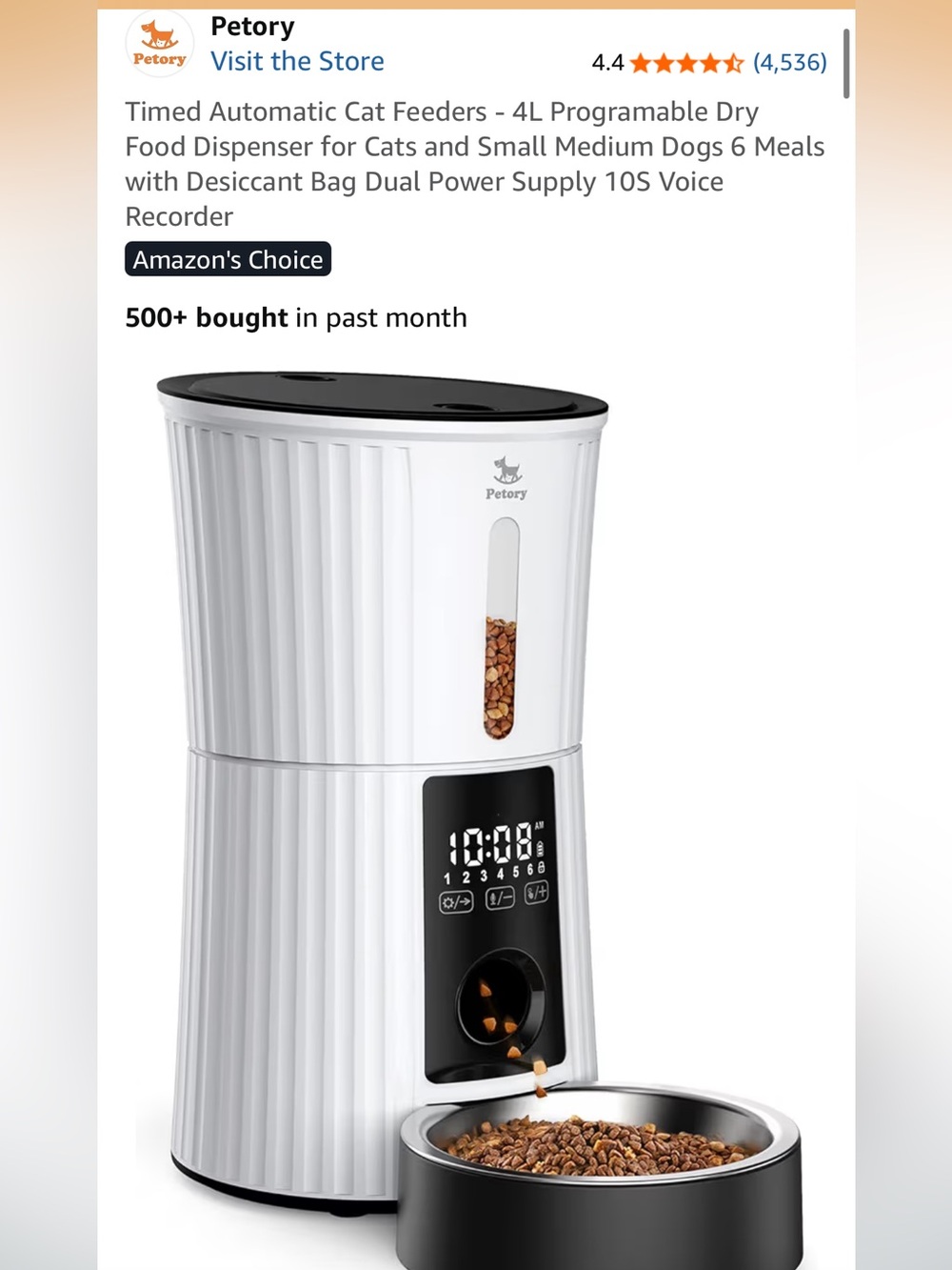 White & Black Programmable Automatic Pet Feeder 4L